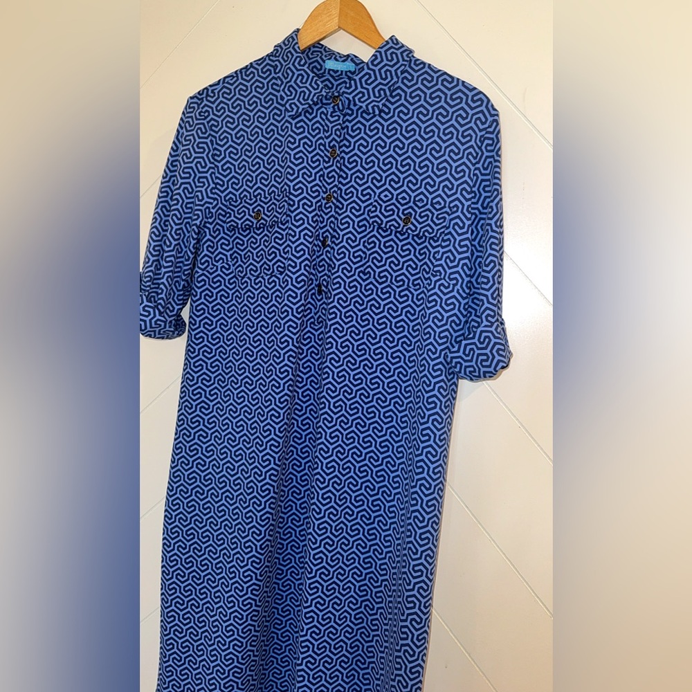 J. McLAUGHLIN Lawrence shirt Dress Blue Honeycomb Roll Tab Catalina Cloth Large - Picture 11 of 14